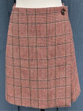 Walker Slater Kim Scottish Wool Tweed Plaid Wrap A-Line Mini Skirt UK 6 US 2